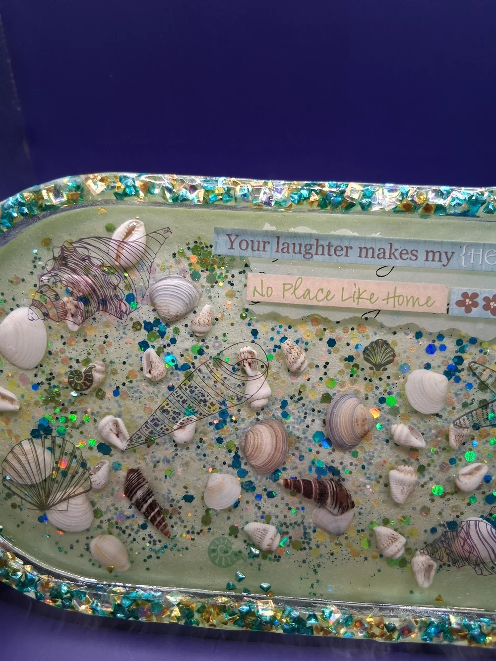 Handmade Coastal Shell Trinket Tray - Teal & Seafoam